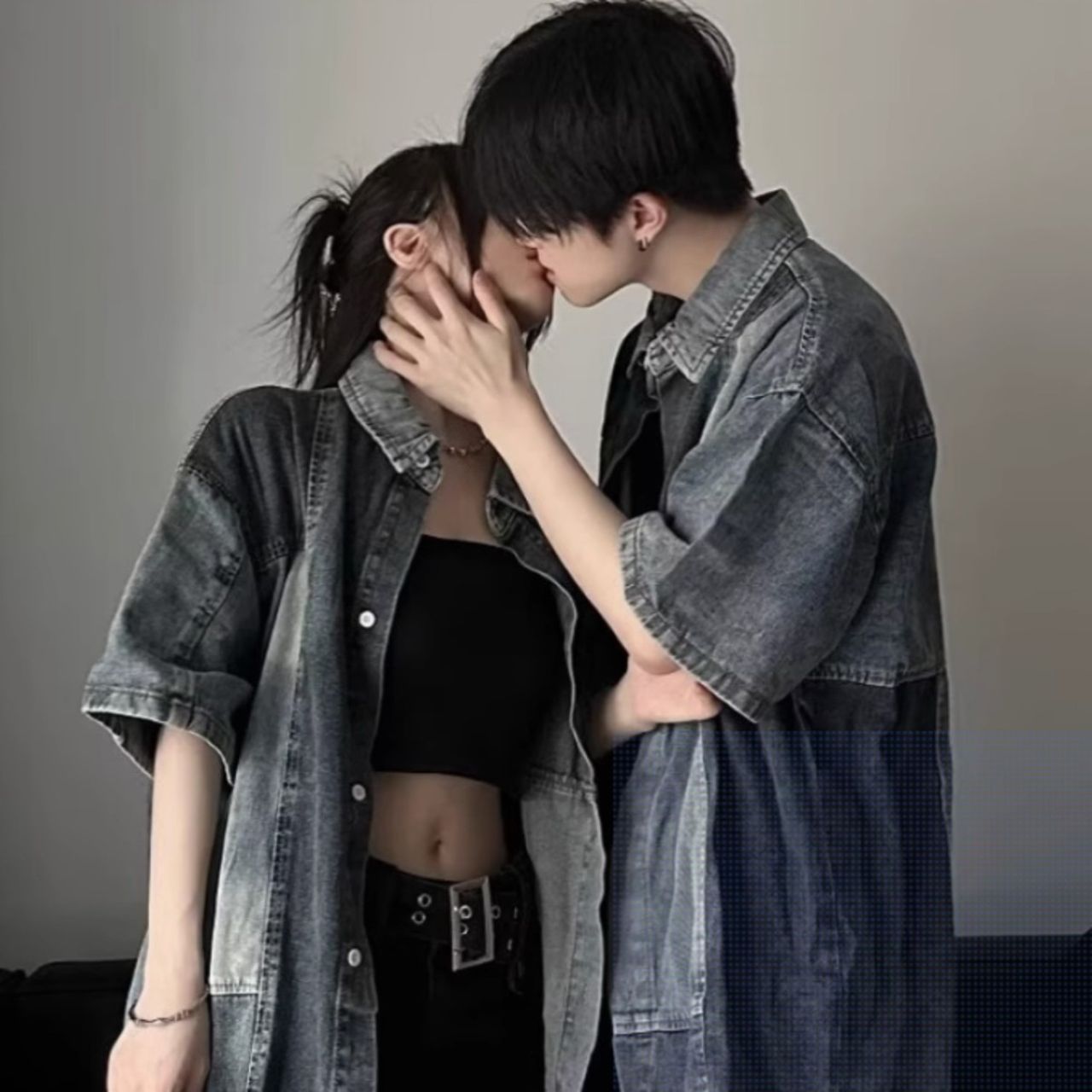 ペアルック アメリカンレトロのデニム半袖シャツ ゆったりトレンドジャケット